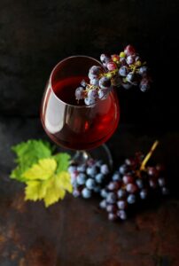 Red wine & Grapes with Fall leaves