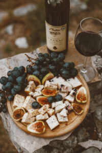 red wine with cheese platter